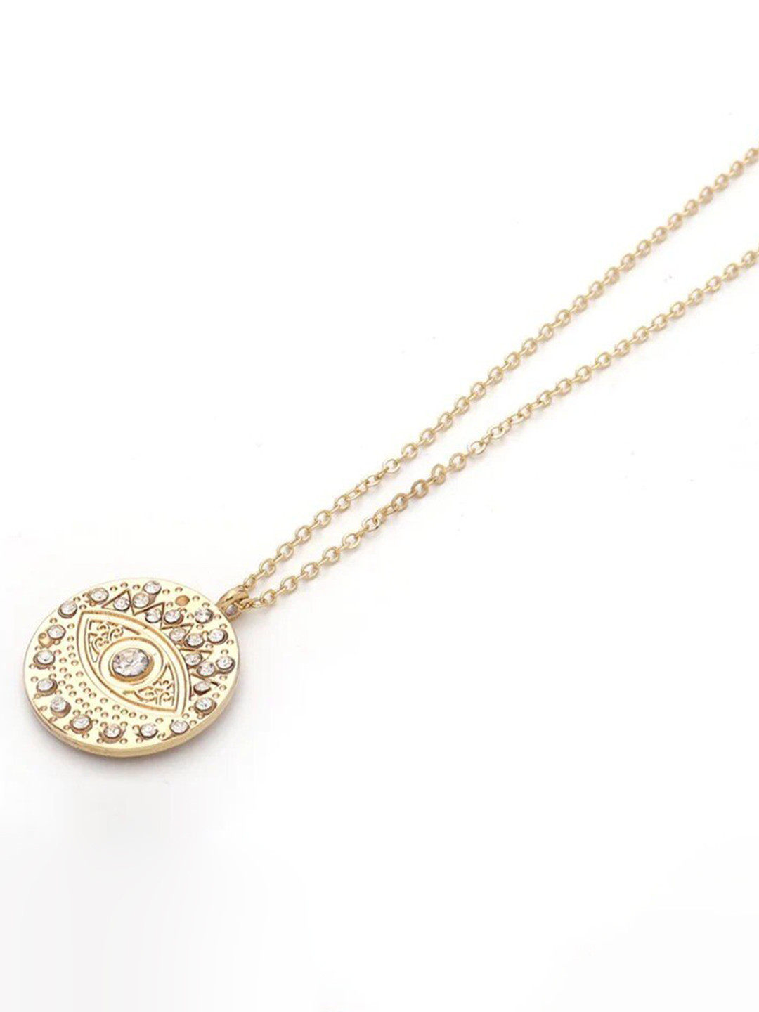 Pinapes Gold-Plated Circular Stone Studded Pendant With Chain