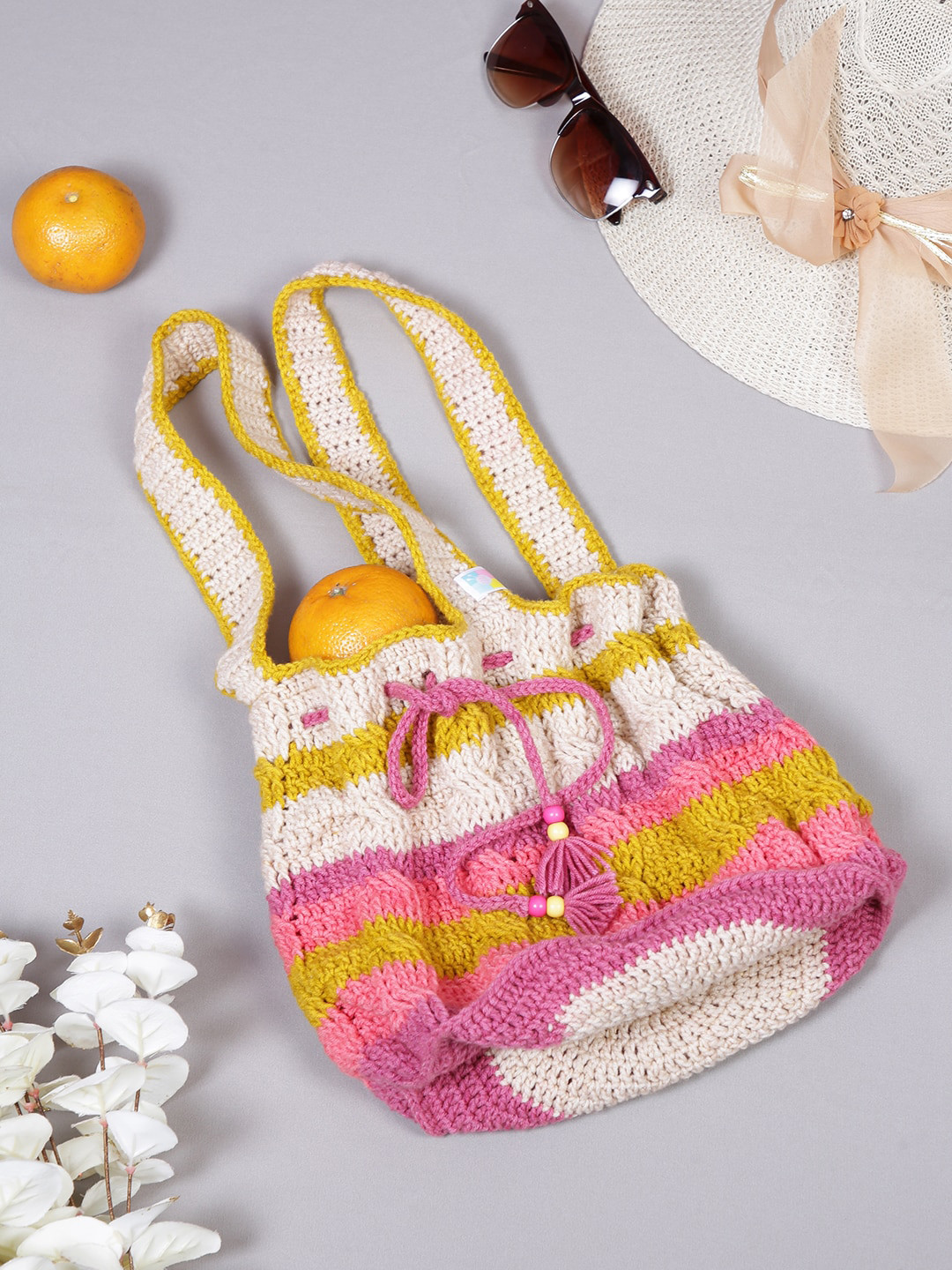 Magic Needles Textured Shopper Tote Bag With Tasselled