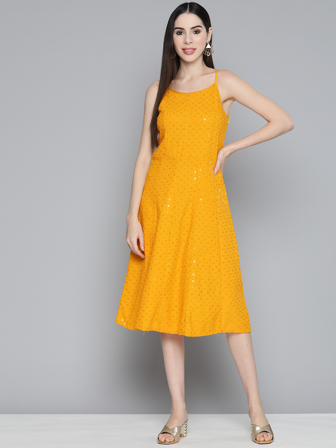 Jompers Floral Embroidered A-Line Midi Dress