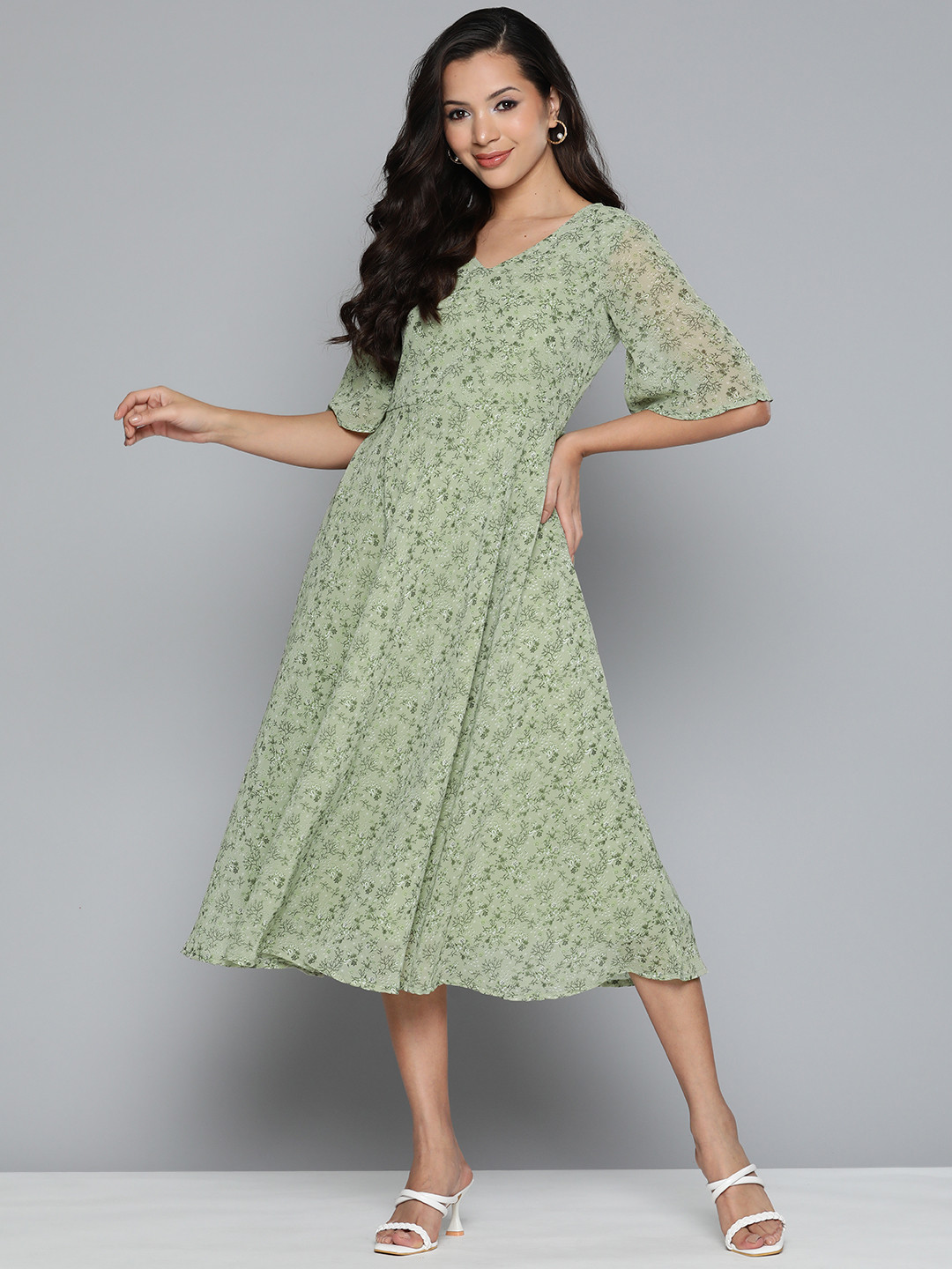 Jompers Floral Georgette A-Line Midi Dress