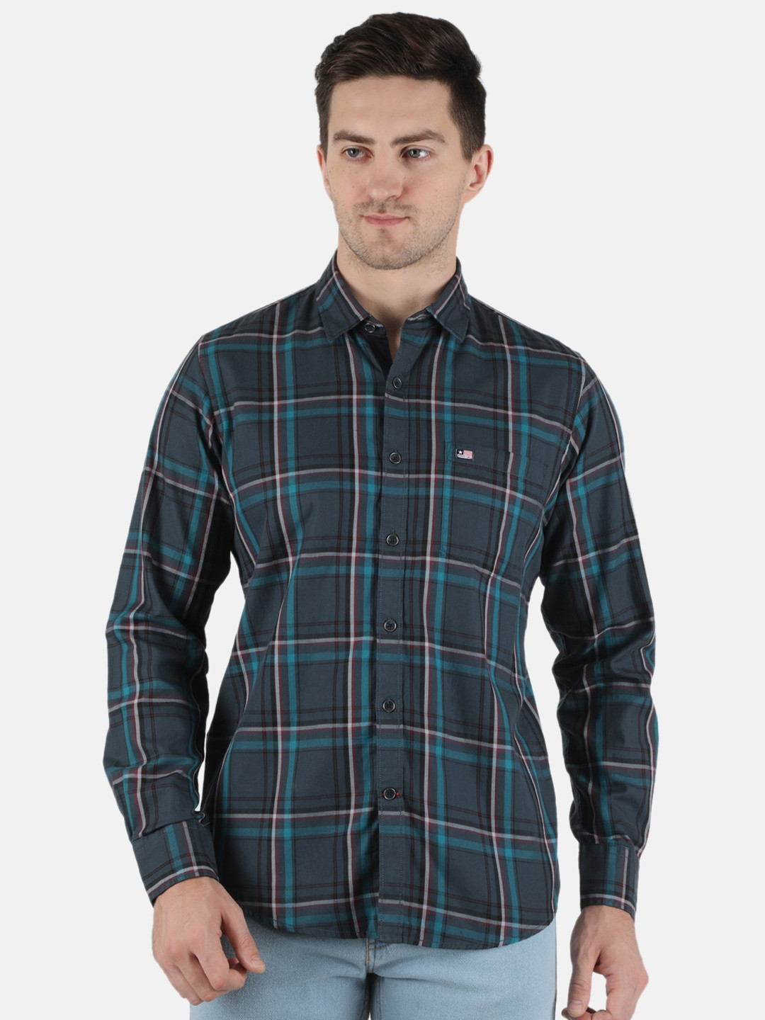 Monte Carlo Men Tartan Checked Casual Cotton Shirt