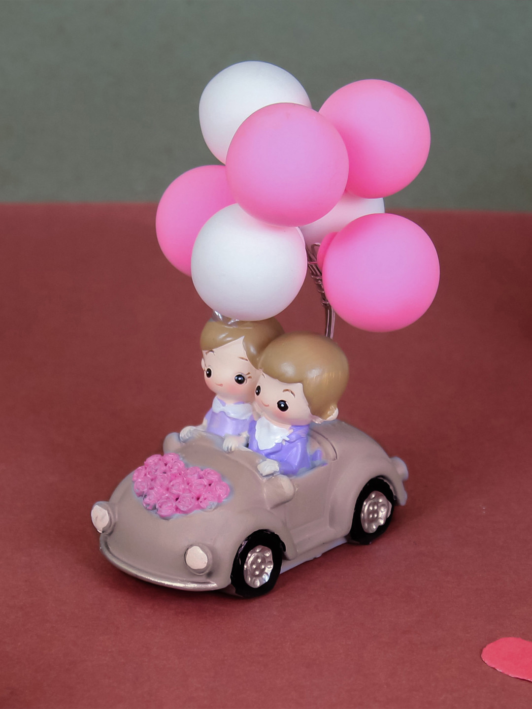 TIED RIBBONS Valentine Romantic Love Couple Pink Polyresin Natural Living Room Tiny Showpiece - 4.1 Inches