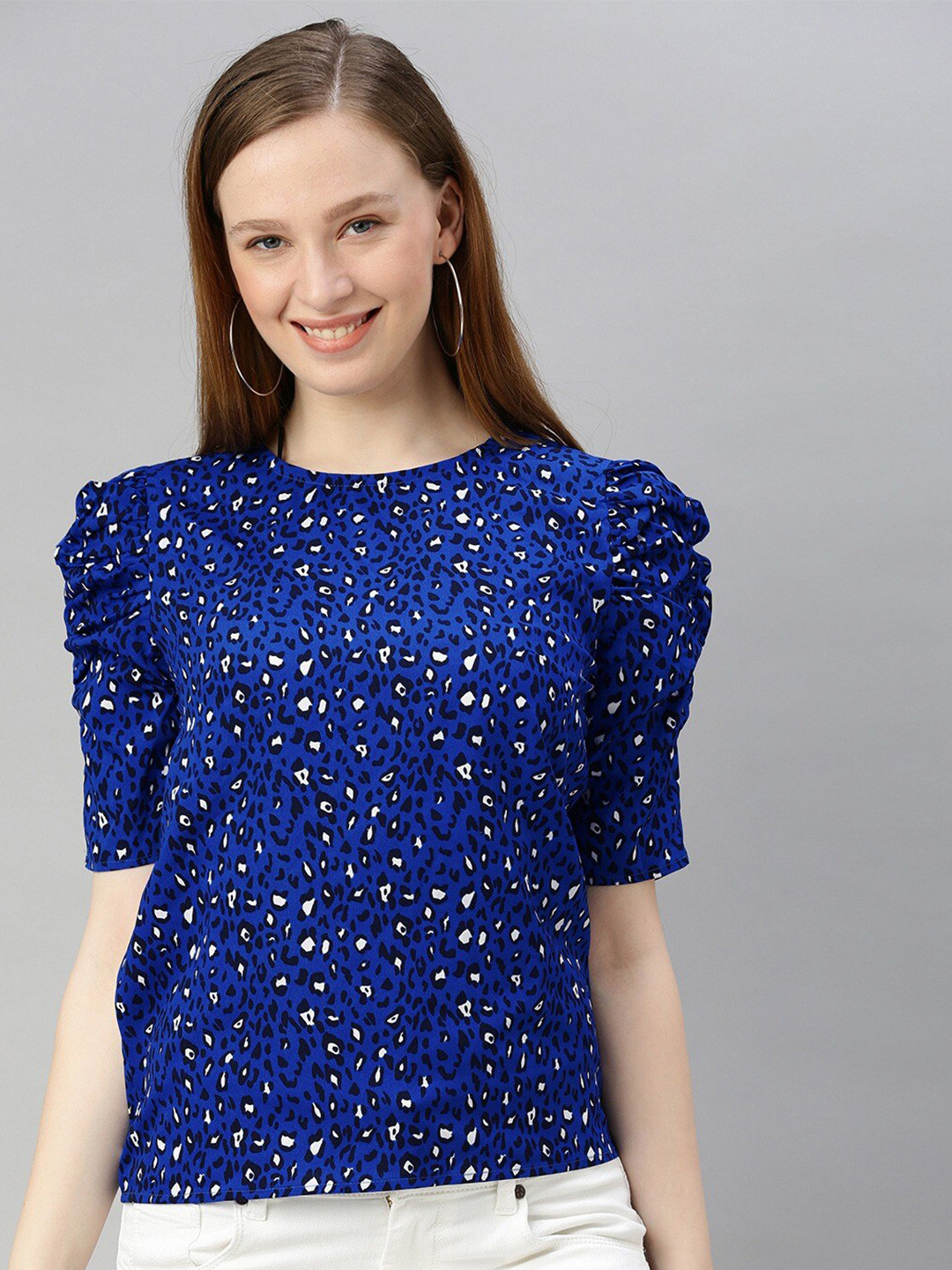 Sera Abstract Printed Puff Sleeves Crepe Top