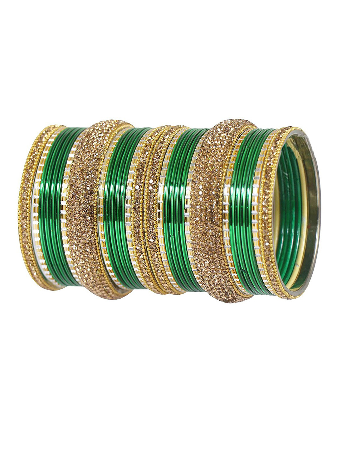 NMII Set Of 30 Stone-Studded & Linked with Ball Chain Chuda Bangles
