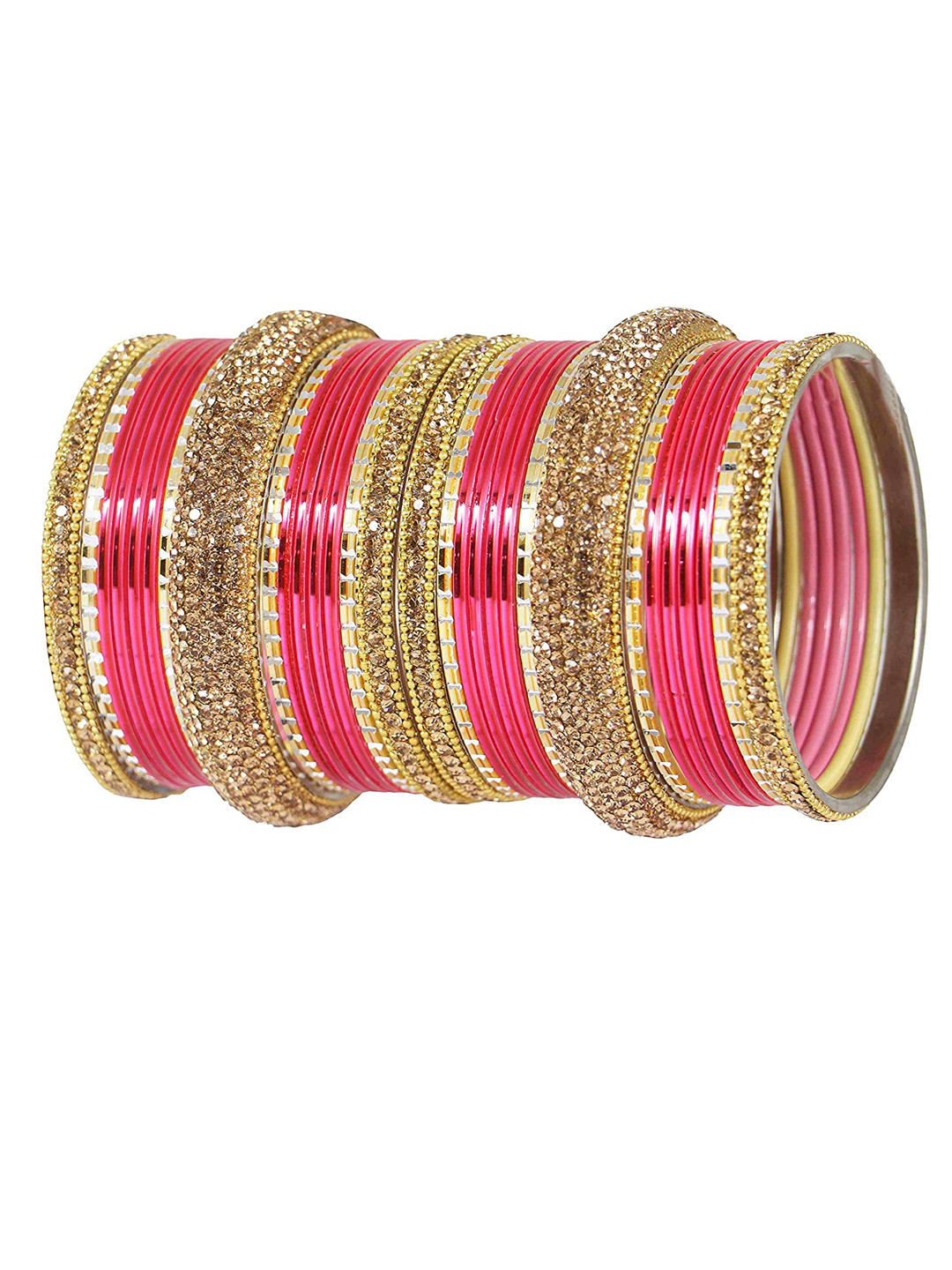 NMII Set Of 30 Gold-Plated Zircon Glossy Chuda Bangles