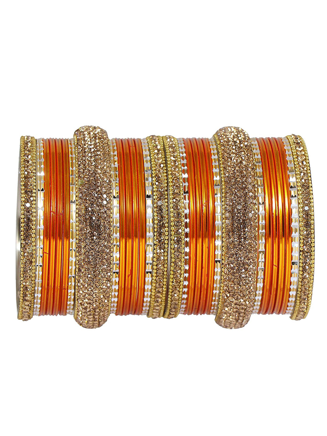 NMII Set Of 30 Glossy Chuda Stone Studded Bangles
