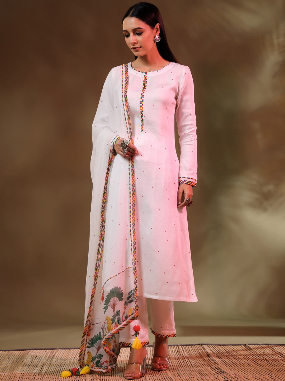 Baise Gaba Women Polka Dots Printed Keyhole Neck Satin Kurta