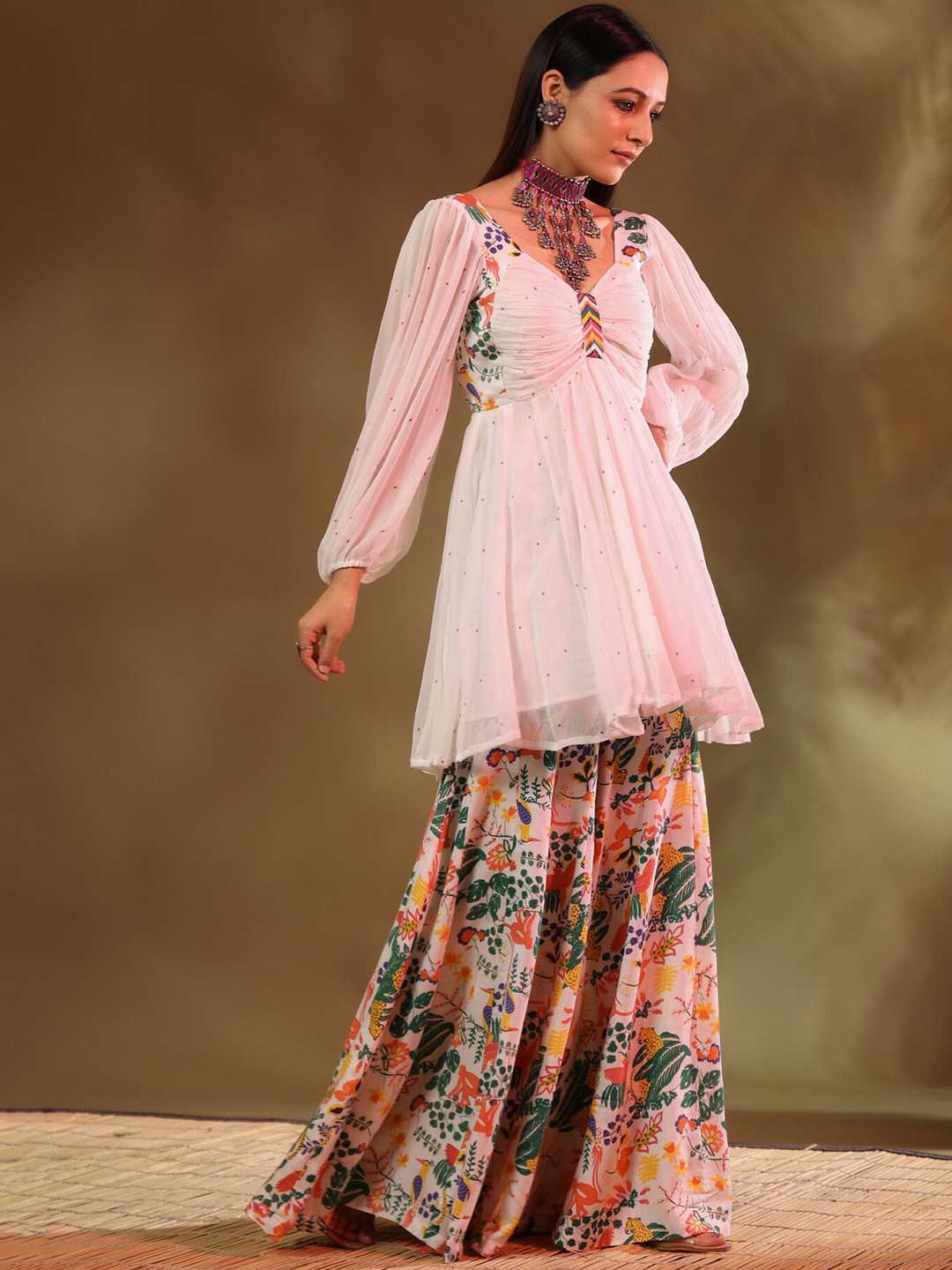 Baise Gaba Women Floral Printed Kurti With Sharara