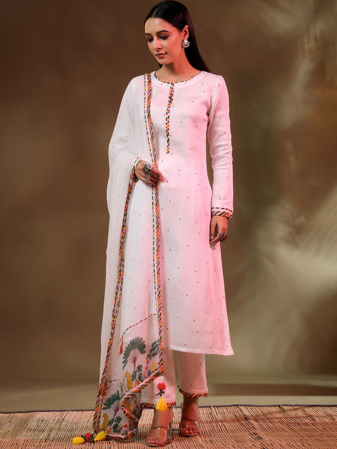 Baise Gaba Women Printed Satin Kurta With Trousers & Dupatta