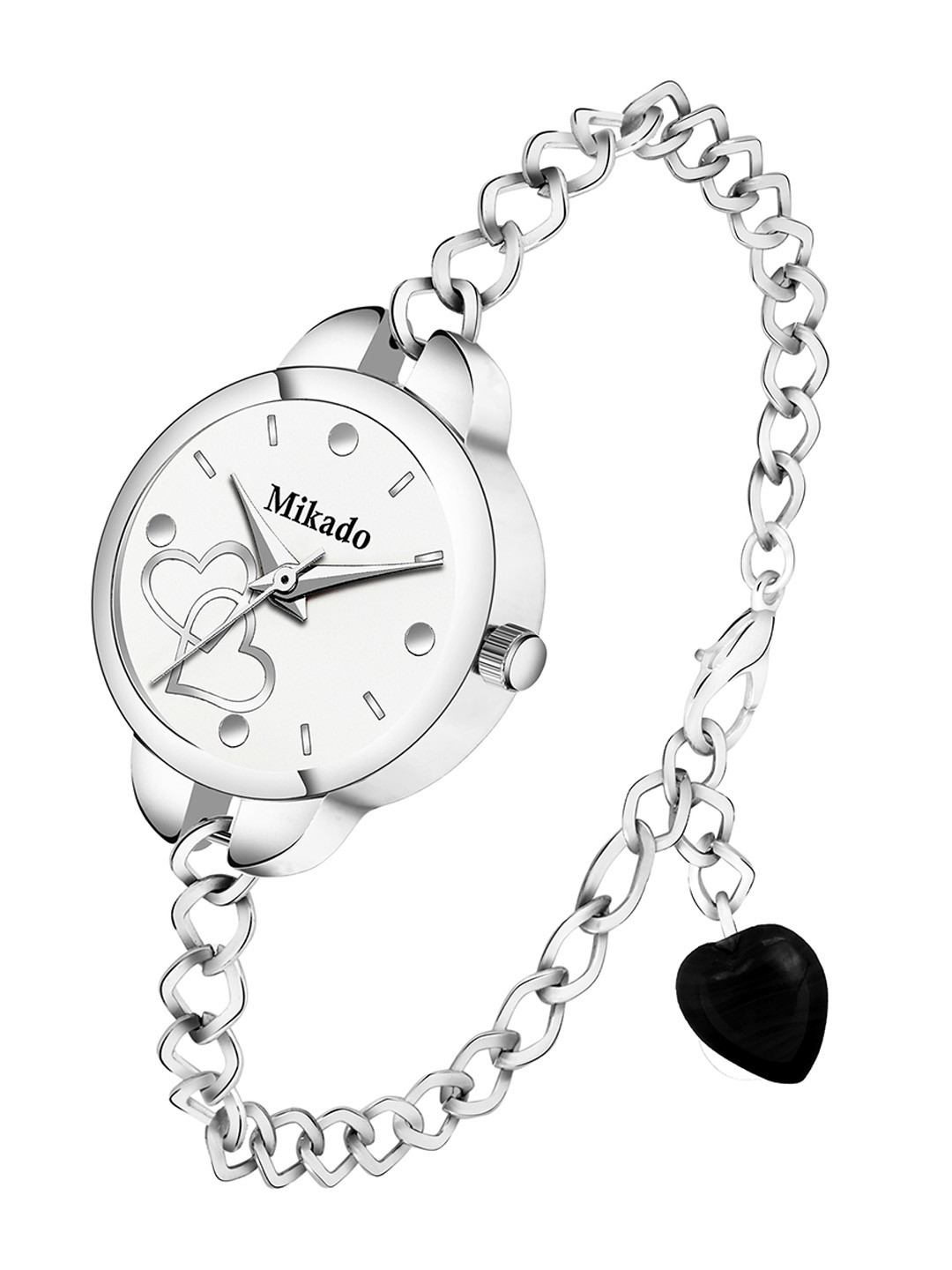 Mikado Women Stainless Steel Bracelet Style Straps Analogue Watch Black Chain Dil