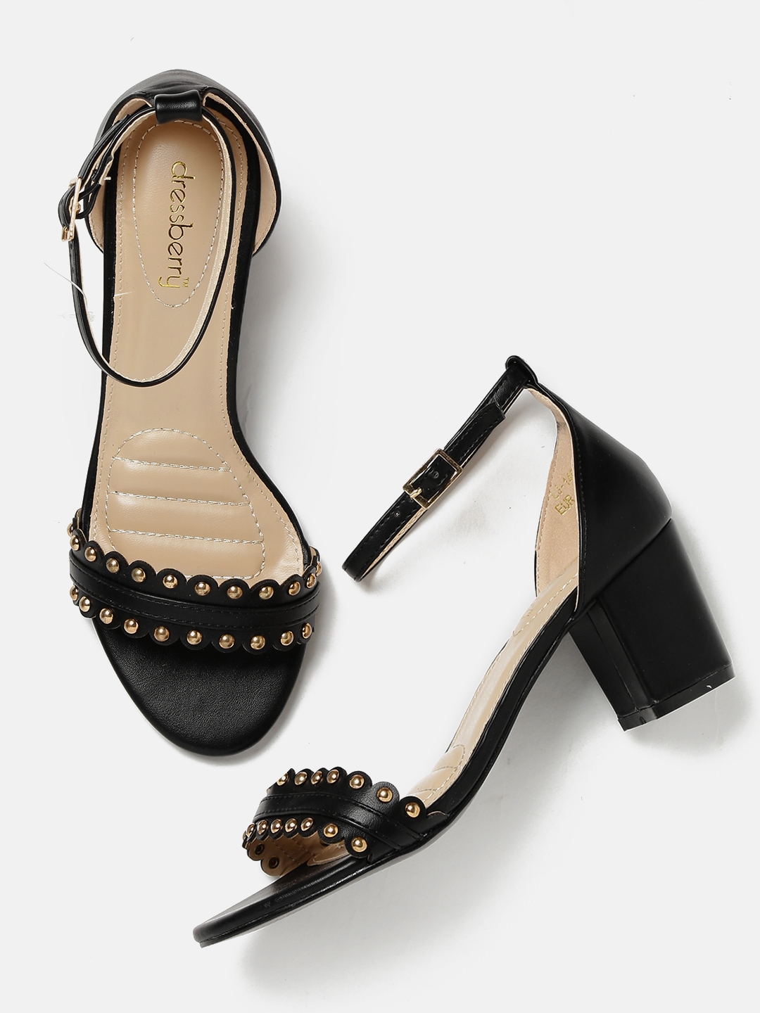 black studded block heels