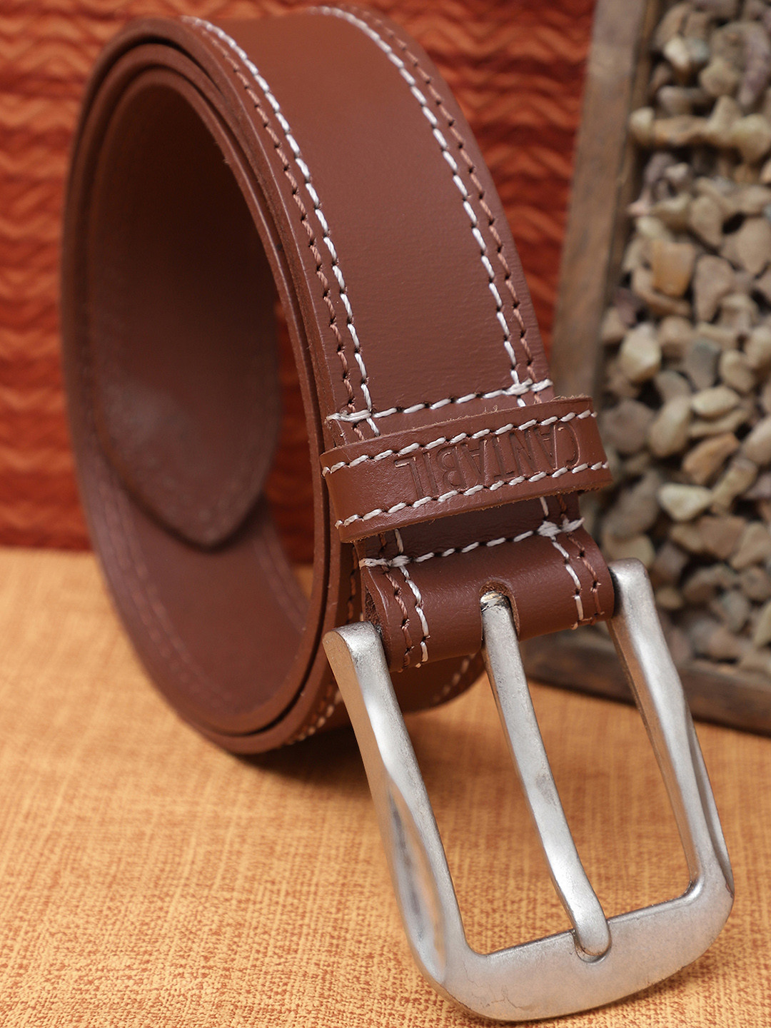 Cantabil Men Solid Leather Tang Belt