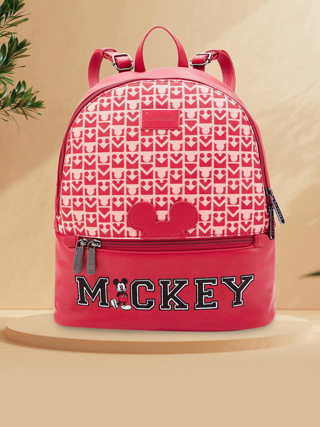 Caprese Disney inspired olive red graphic printed Mickey Mouse collection Medium Backpack