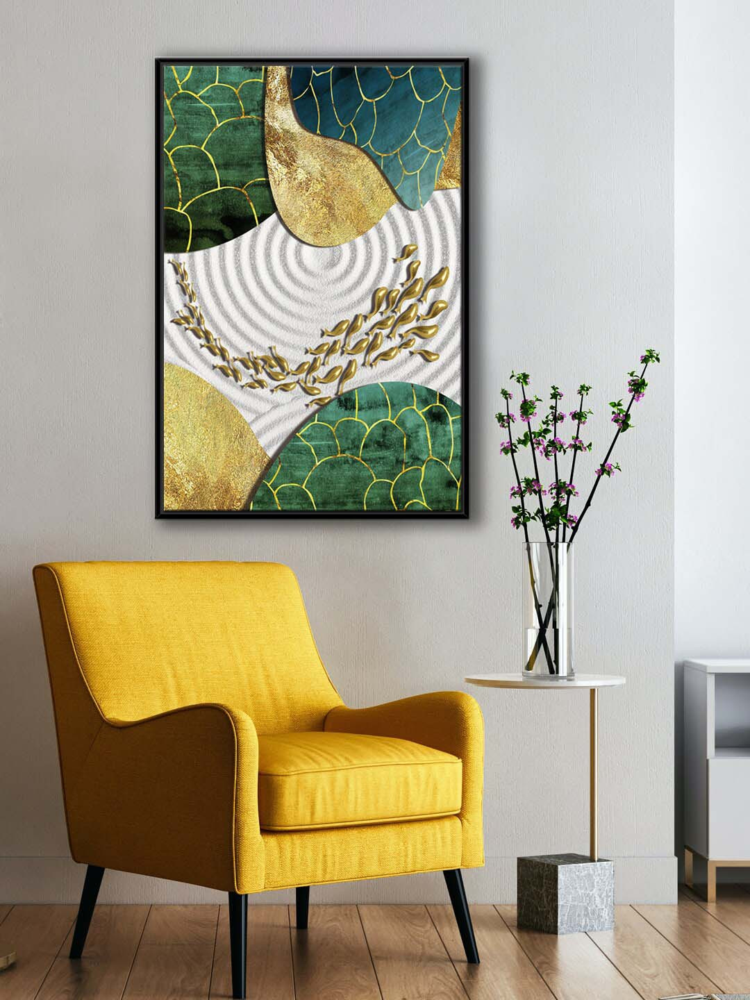 999Store Green & White Koi Fish Painting Canvas Wall Art