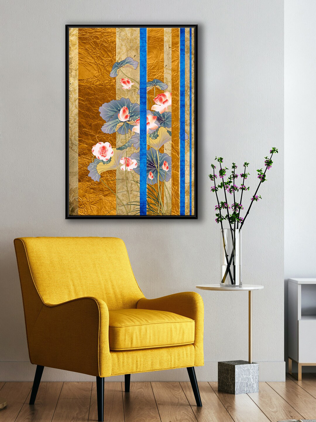 999Store Flower Gold Canvas Wall Living Room Rectangle Paintings Wall Art -35 x 24In