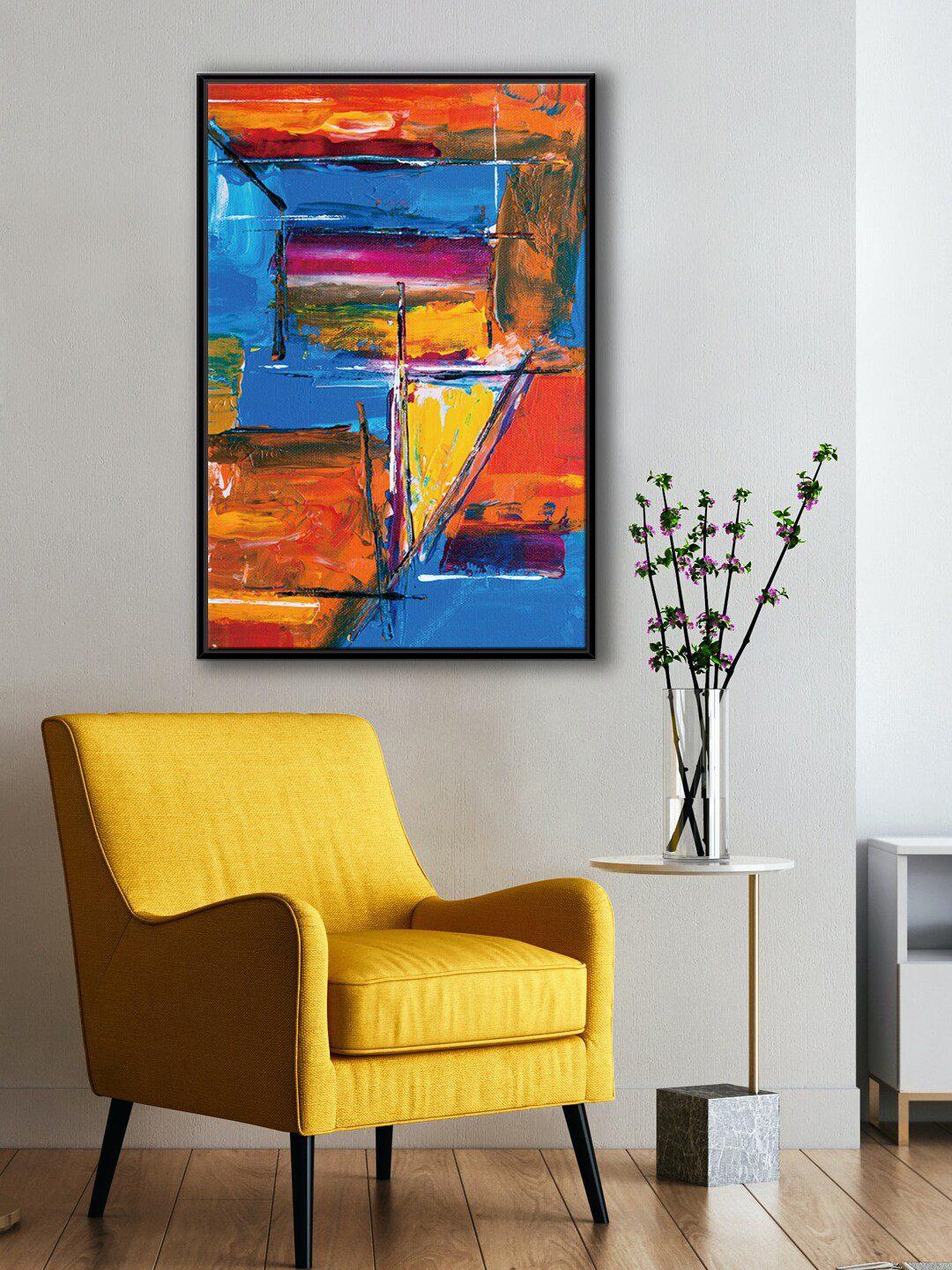 999Store Blue & Orange Abstract Painting Canvas Wall Art