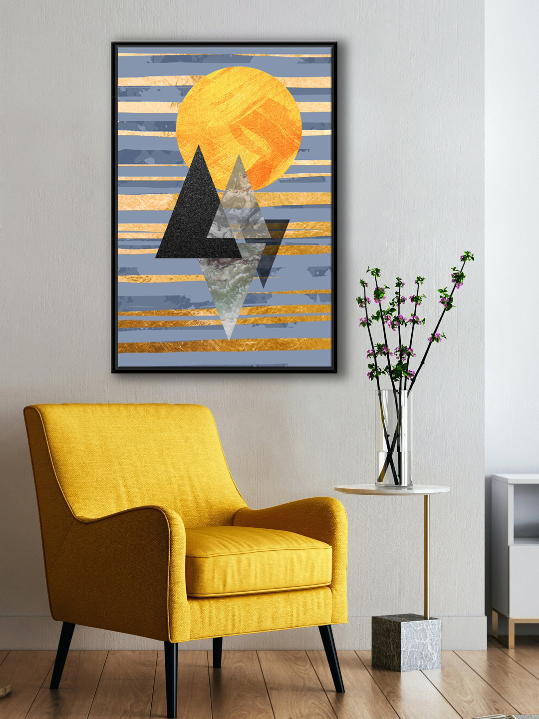 999Store Yellow & Grey Abstract Geometric Painting Wall Art