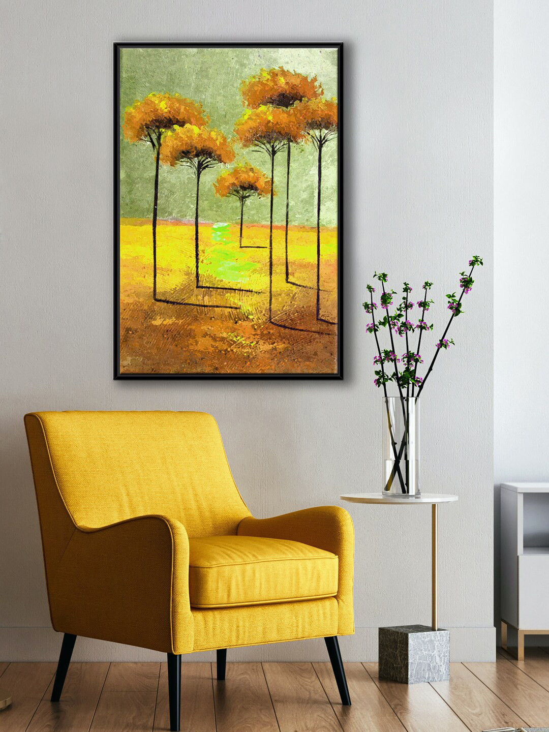 999Store Green & Yellow Tree With Background Painting Wall Art