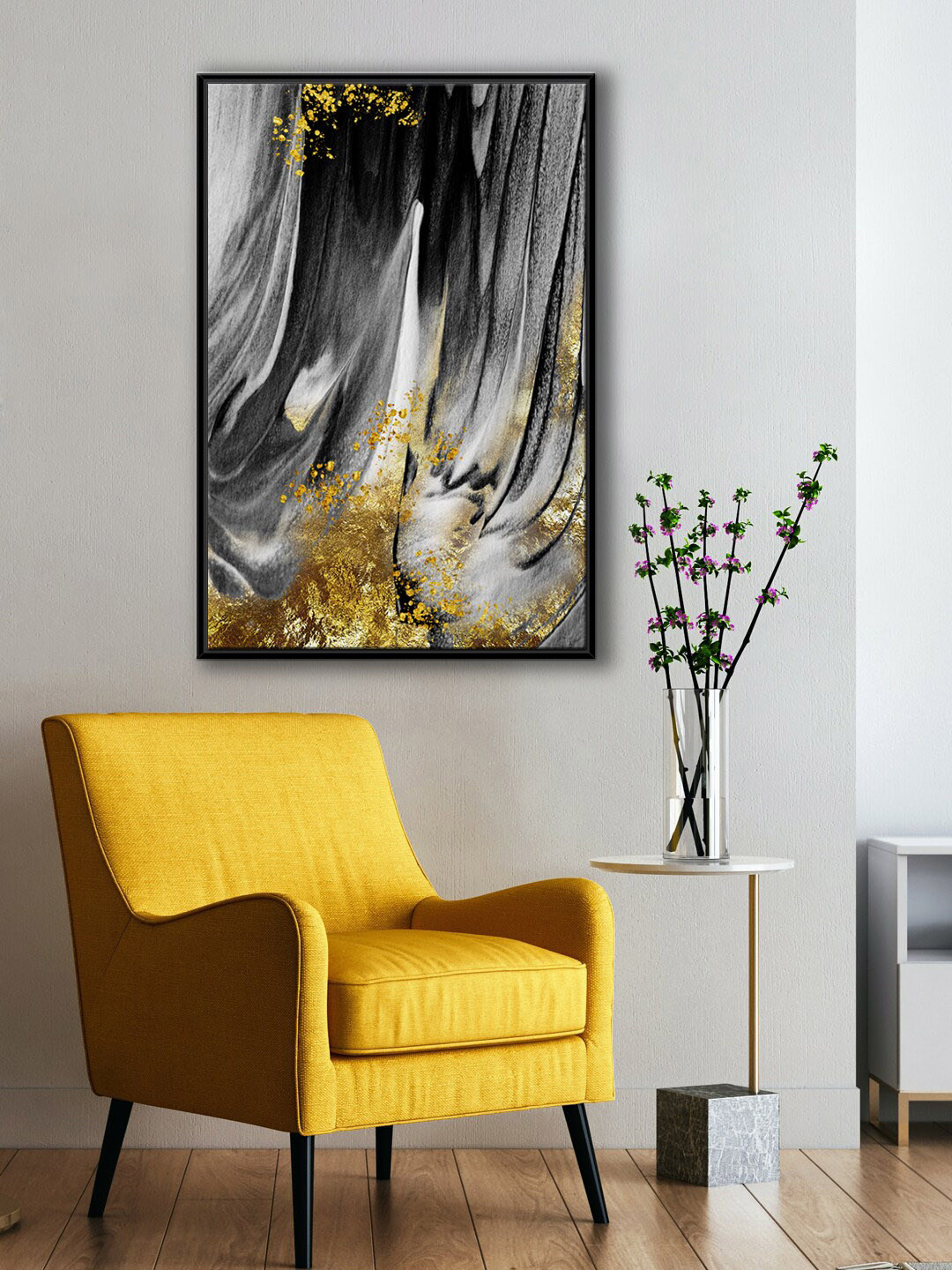 999Store Black & Gold-Coloured Abstract Painting Wall Art