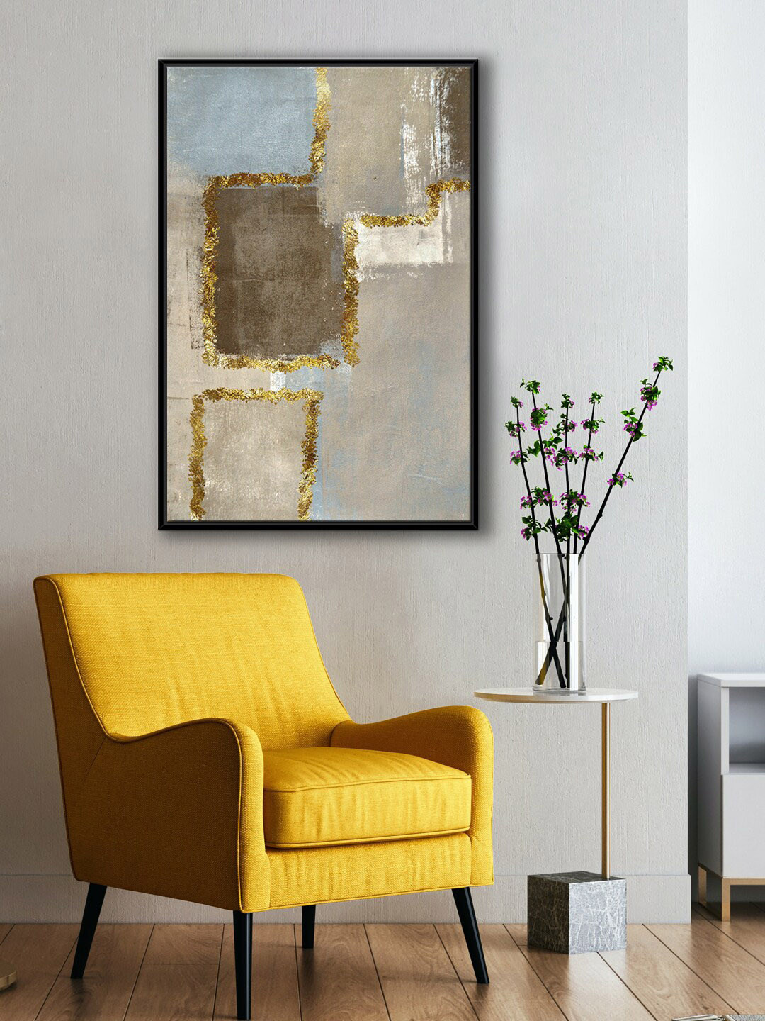 999Store Grey & Blue Modern Abstract Framed Painting Wall Art