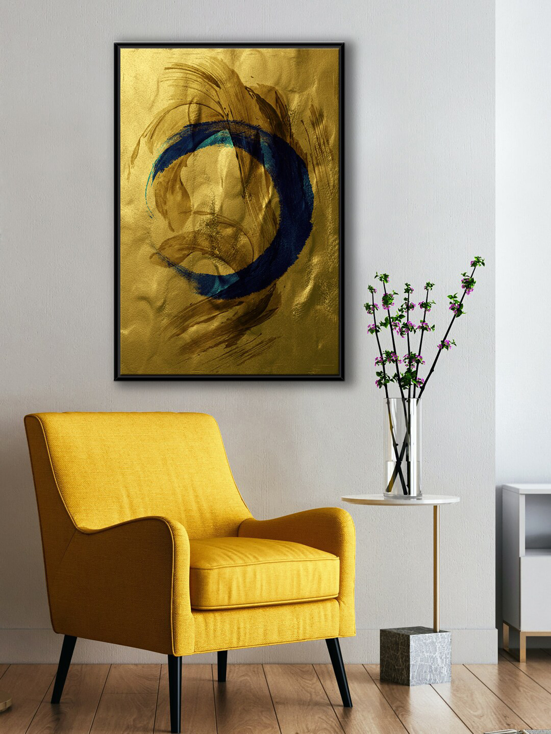 999Store Gold-Coloured & Blue Abstract Painting Wall Art