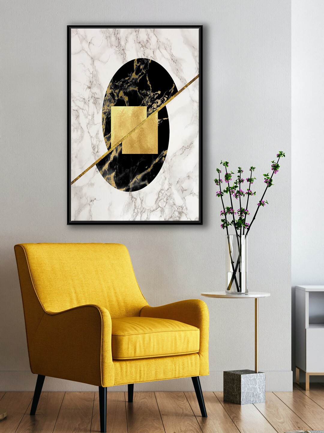 999Store Modern Grey & White Abstract Line Painting Wall Art