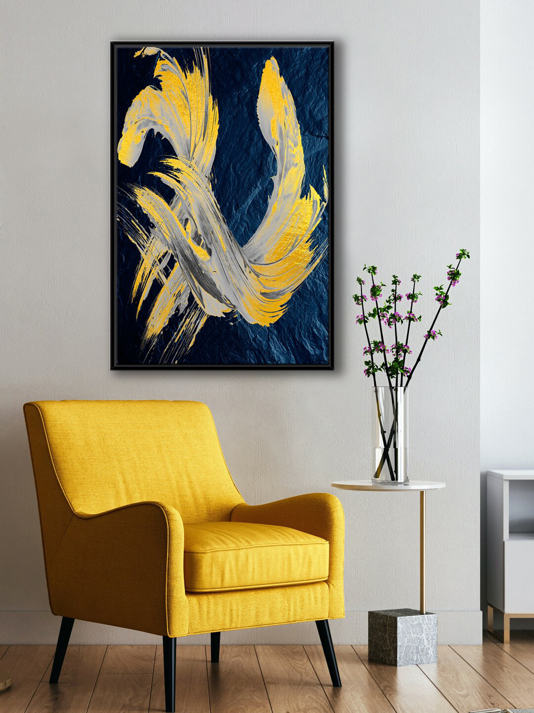 999Store Modern Blue & Yellow Abstract Painting Framed Wall Art