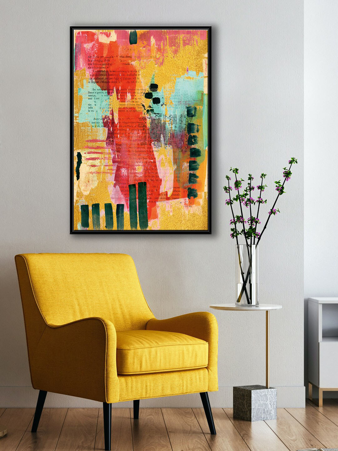 999Store Modern Red & Yellow Abstract Canvas Painting Framed Wall Art