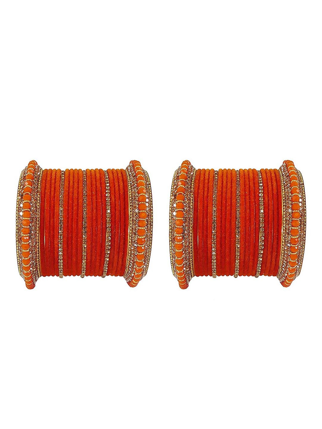 NMII 42 Pieces Zircon Stone-Studded & Pearl Beaded Velvet Chuda Set