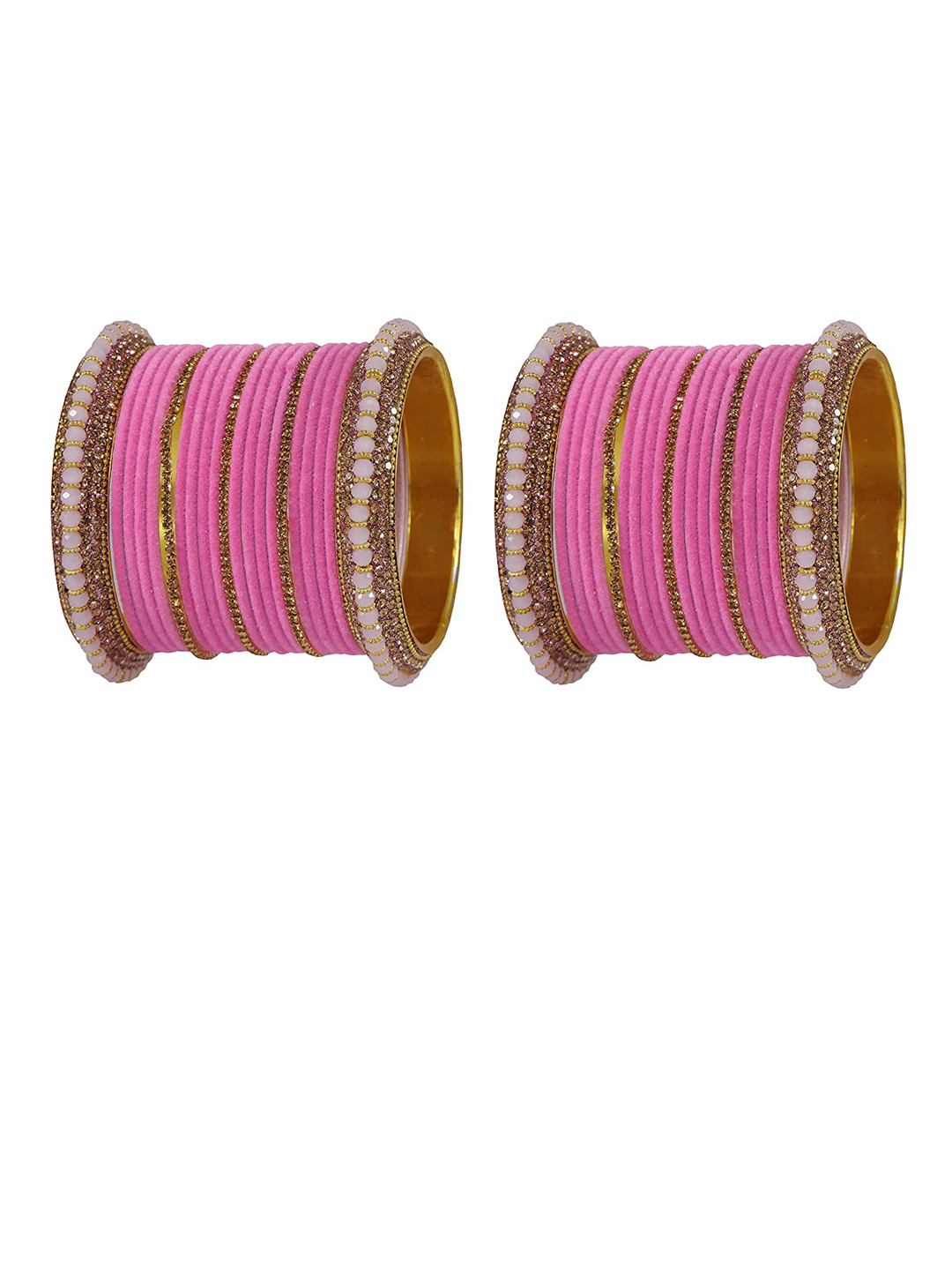 NMII Set Of 42 Gold-Plated Zircon-Studded Velvet Chuda Bangles