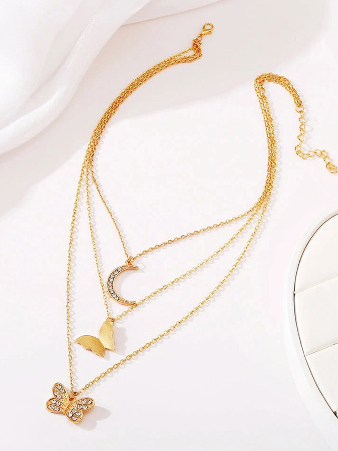 Jewels Galaxy Brass Gold-Plated Butterfly-Moon Layered Necklace