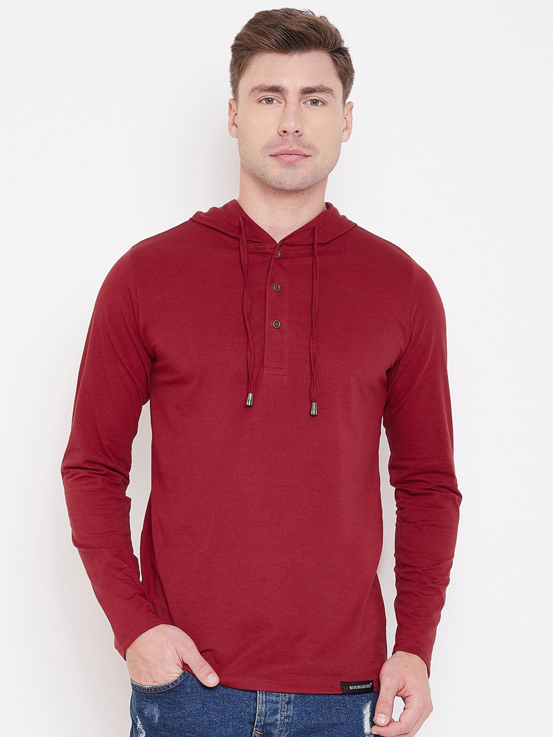 LE BOURGEOIS Men Maroon Applique T-shirt