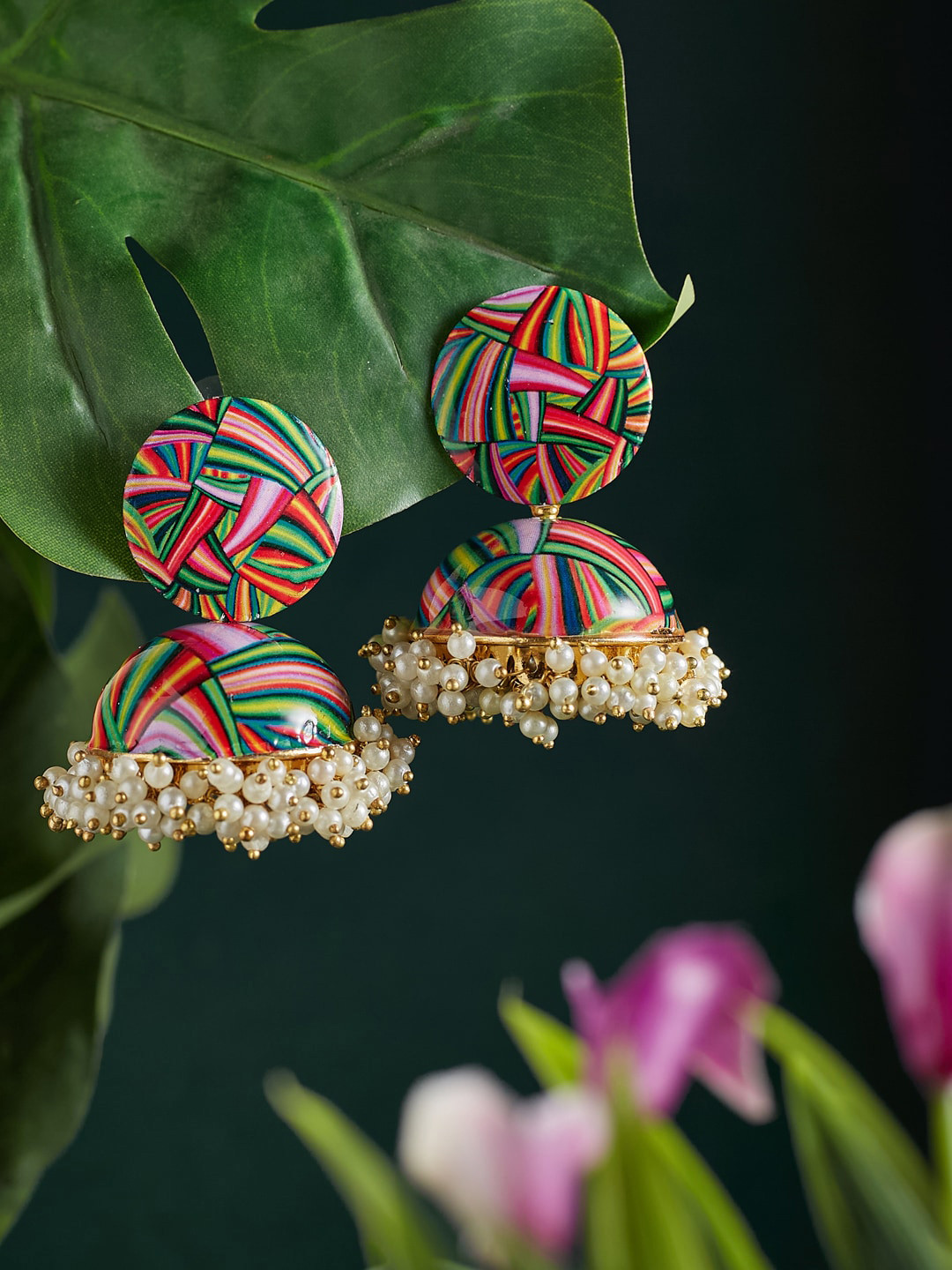 ATIBELLE Circular Gold-Plated Jhumkas Earrings