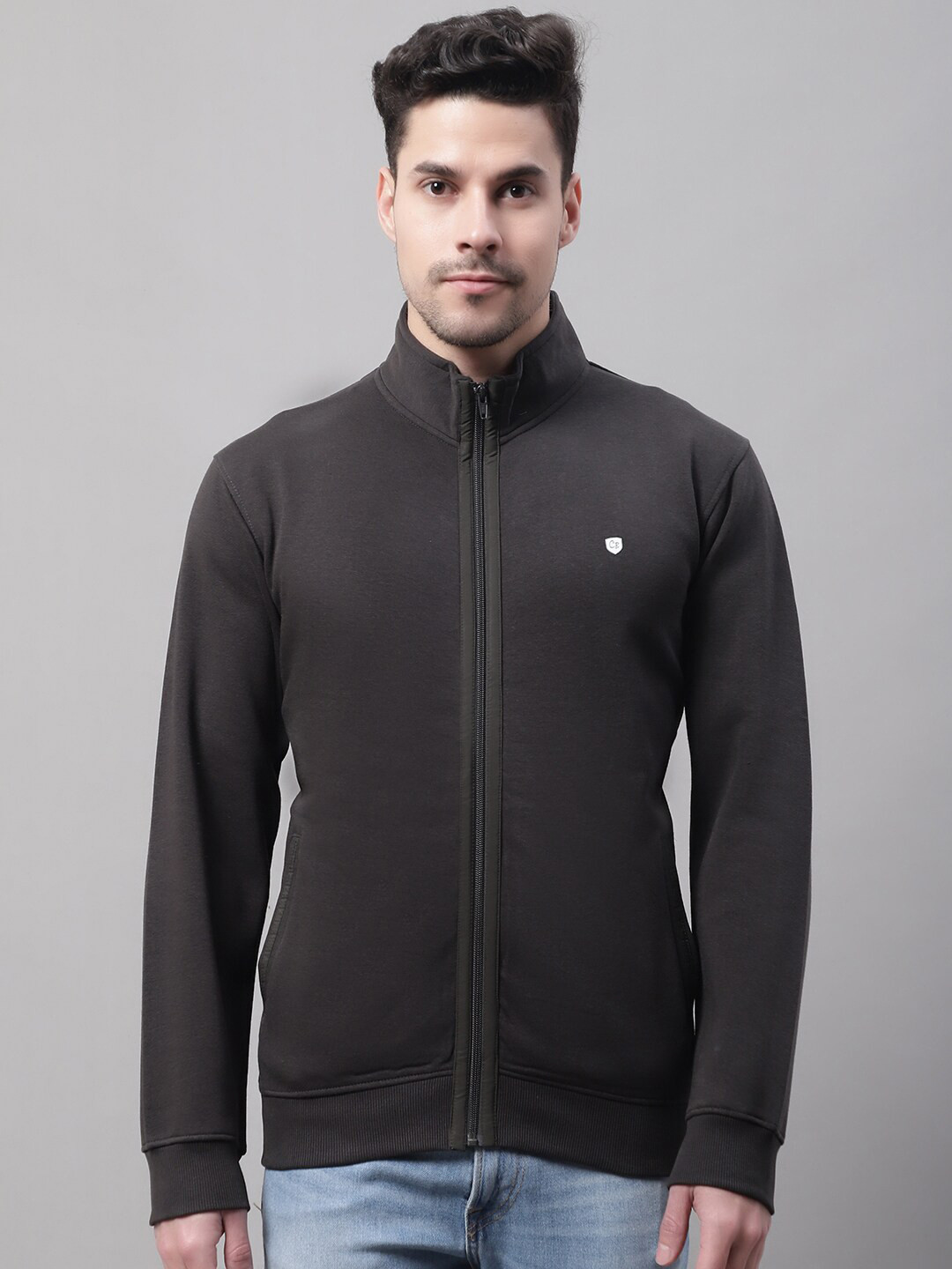 Cantabil Men Mock Neck Fleece Sweatshirt