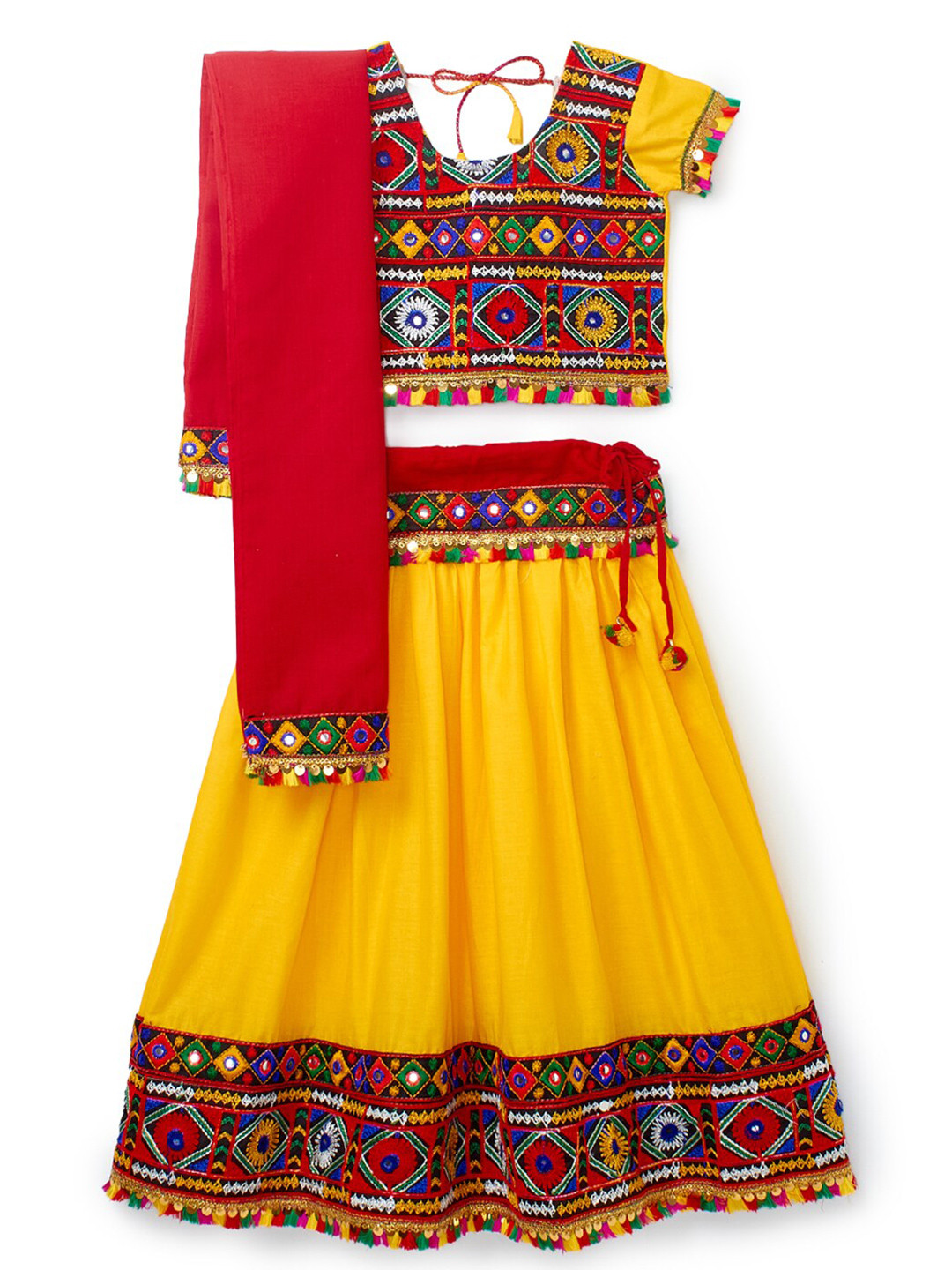 BANJARA INDIA Girls Cotton Embroidered Ready to Wear Lehenga & Blouse With Dupatta