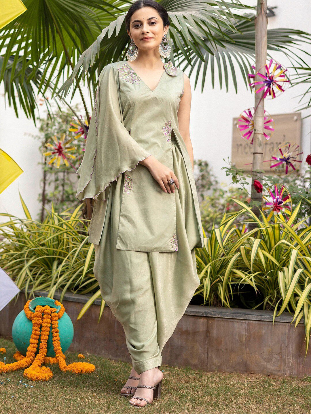 Lavanya The Label Women Embroidered Velvet Fusion Kurta with Dhoti Pants