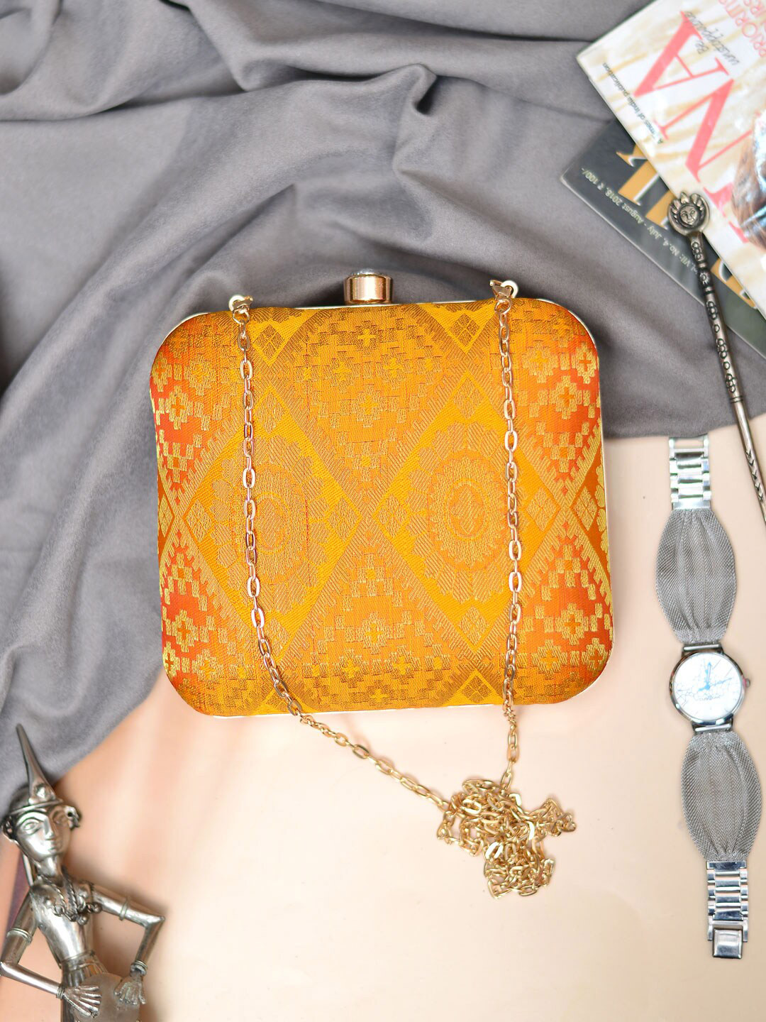 ARTKLIM Women Printed Brocade Fabric Box Clutch