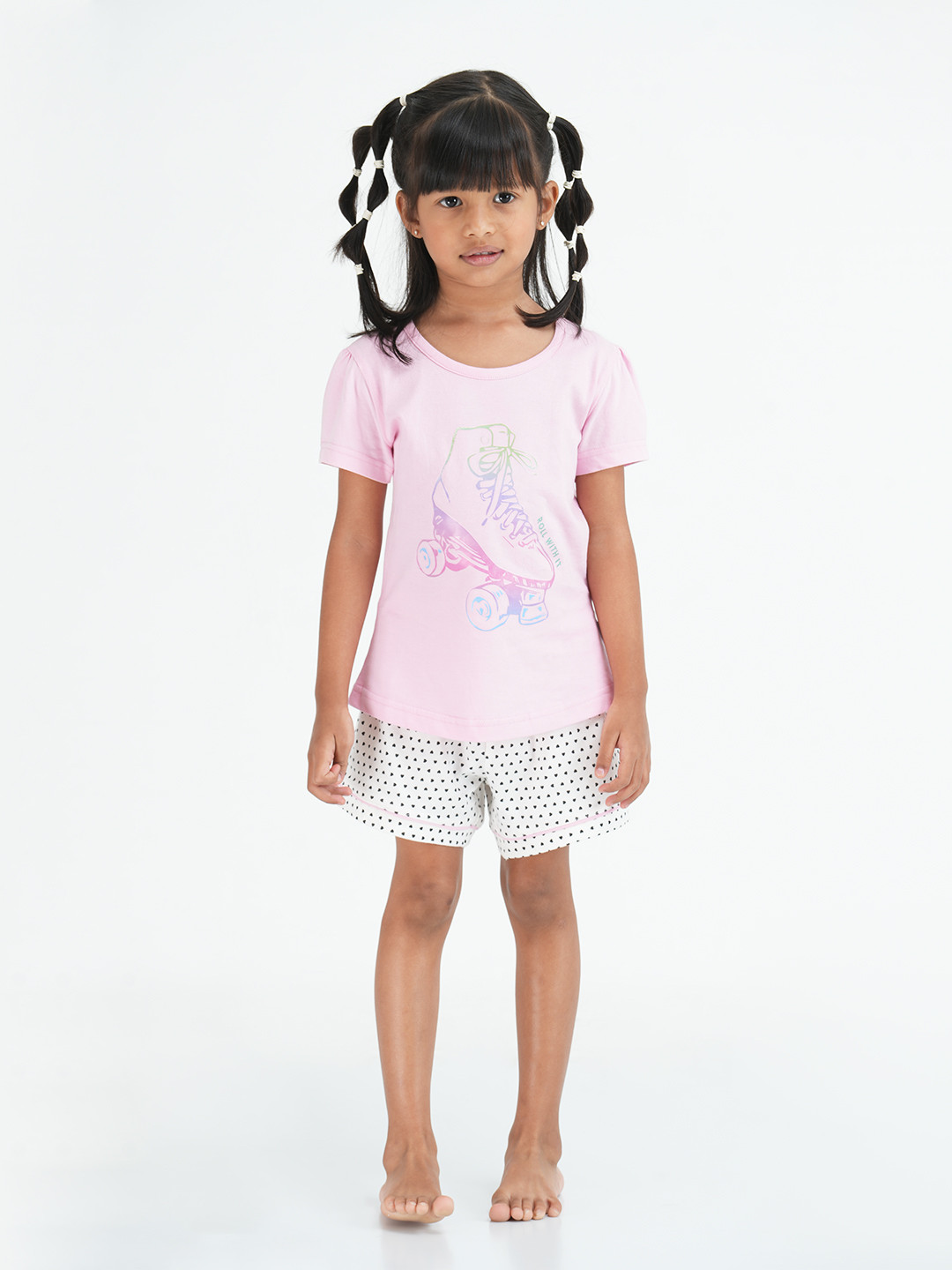 mackly Girls White Graphic Printed Pure Cotton Night Suit