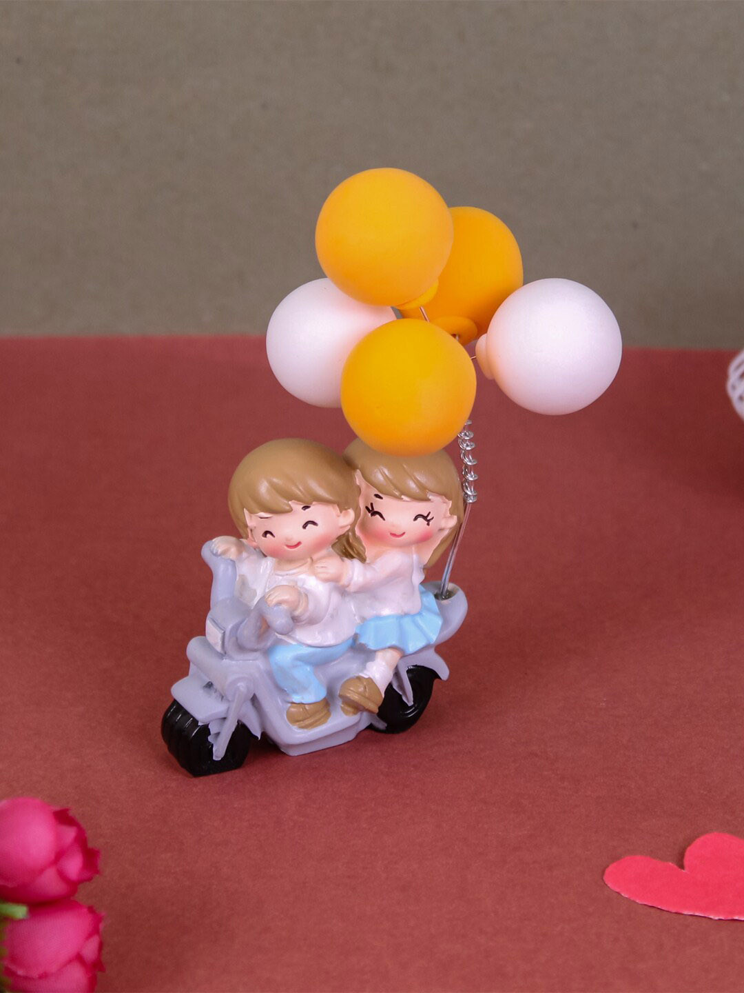 TIED RIBBONS Valentine Miniature Romantic Love Couple Grey Polyresin Glossy Living Room Small Showpiece - 4.3 Inches