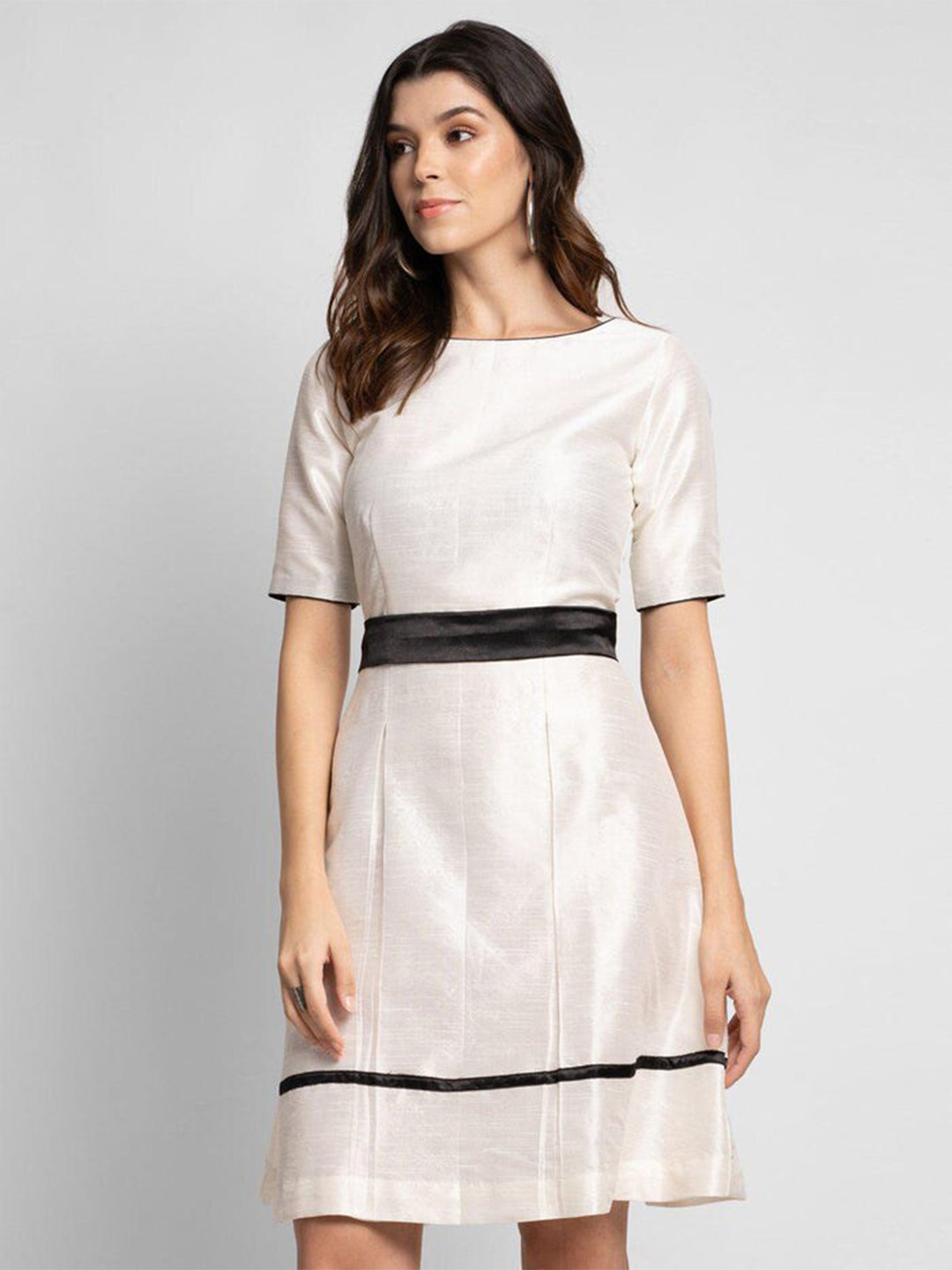 PowerSutra Boat Neck Belted A-Line Dress