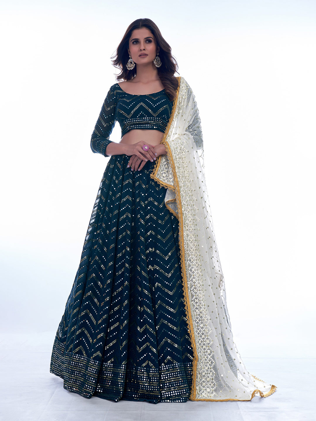 Fusionic Embellished Thread Work Semi-Stitched Lehenga & Unstitched Blouse With Dupatta