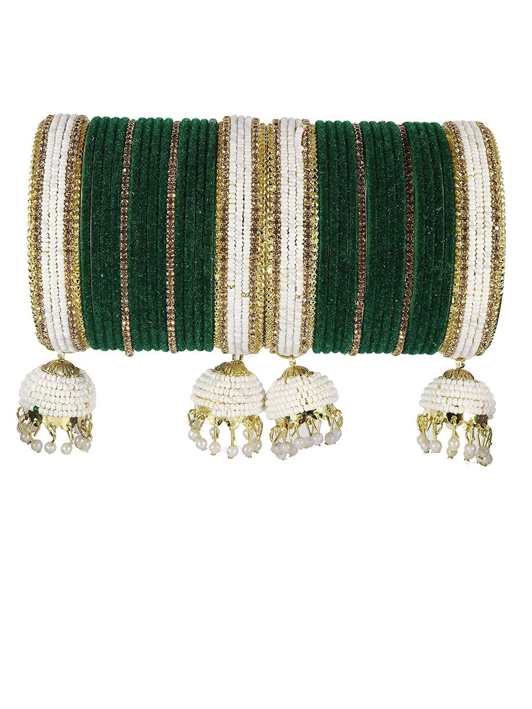 NMII 32 Pieces Cubic Zirconia & Pearls-Studded Velvet Bangle Set