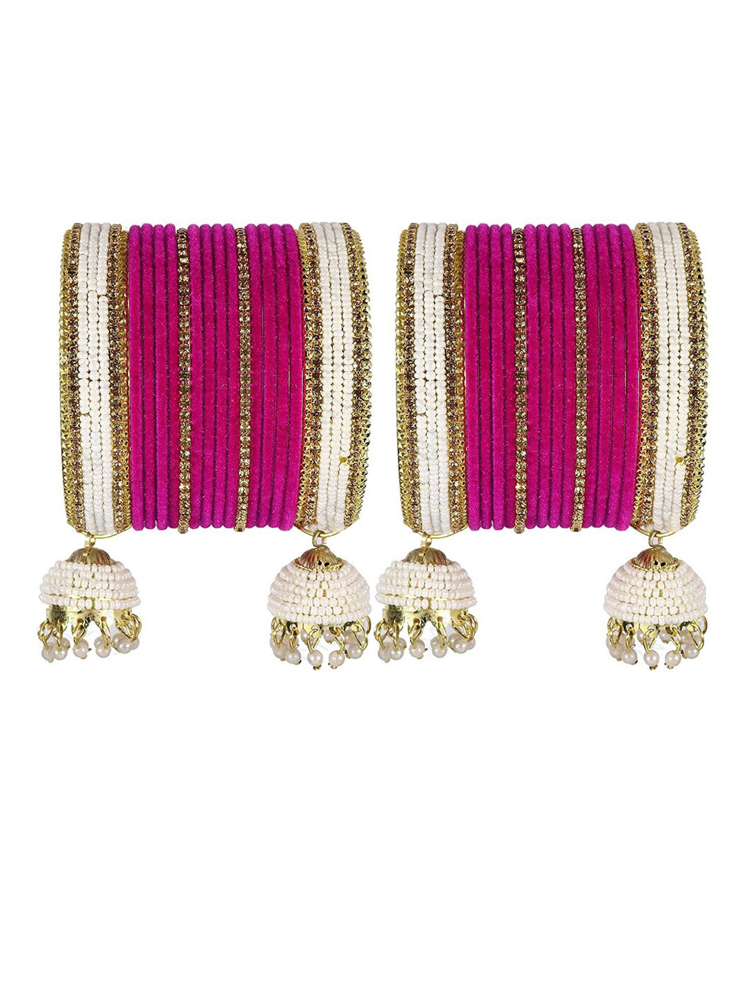 NMII 32 Pcs Zircon Pearl Velvet Worked Latkan Chuda Bangles