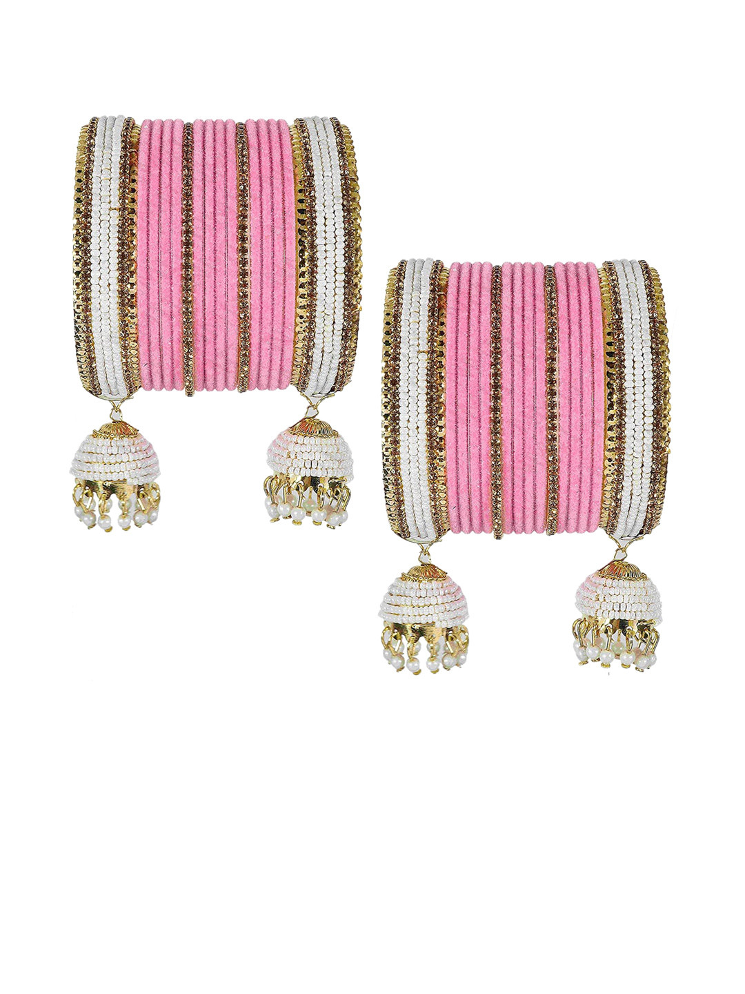 NMII Women 32 Pcs CZ-Studded & Beaded Velvet Worked Glossy Finished Bangles