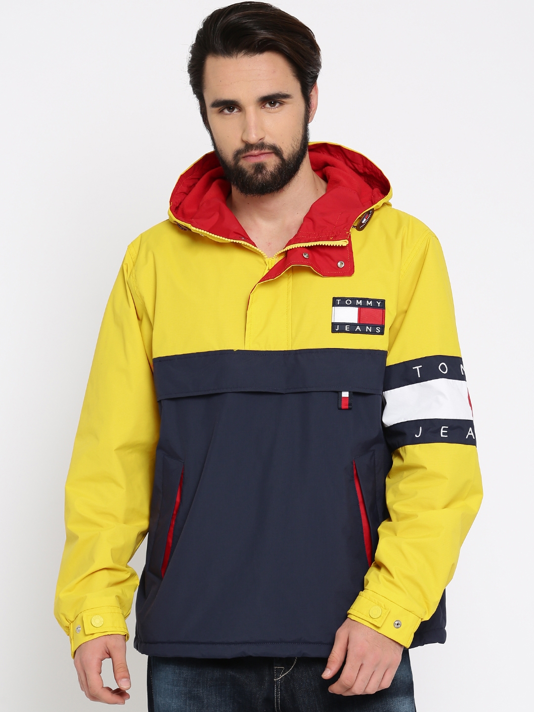yellow and navy blue tommy hilfiger jacket