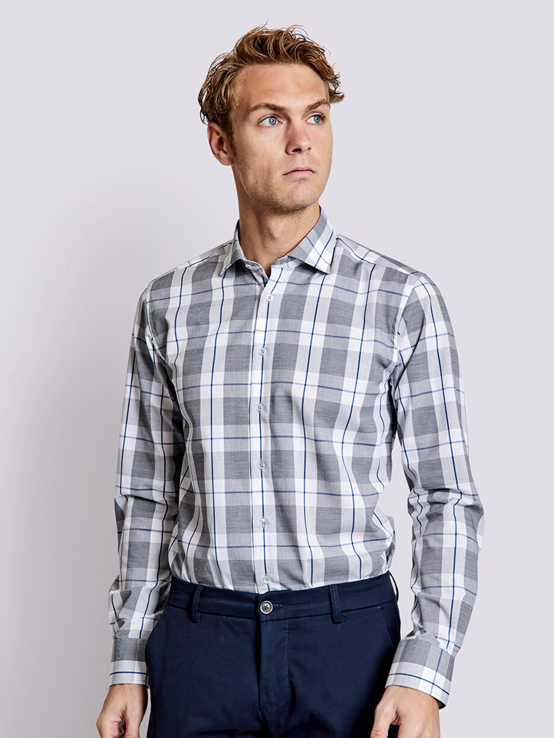 Bruun & Stengade Men Classic Slim Fit Checked Pure Cotton Formal Shirt