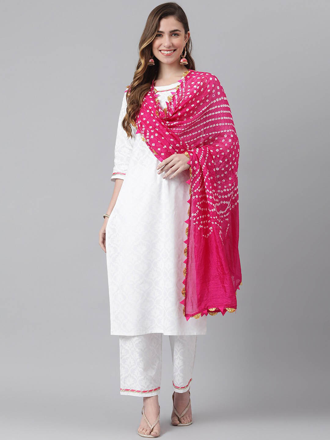 Khushal K Round Neck Floral Printed Kurta With Palazzos & Dupatta