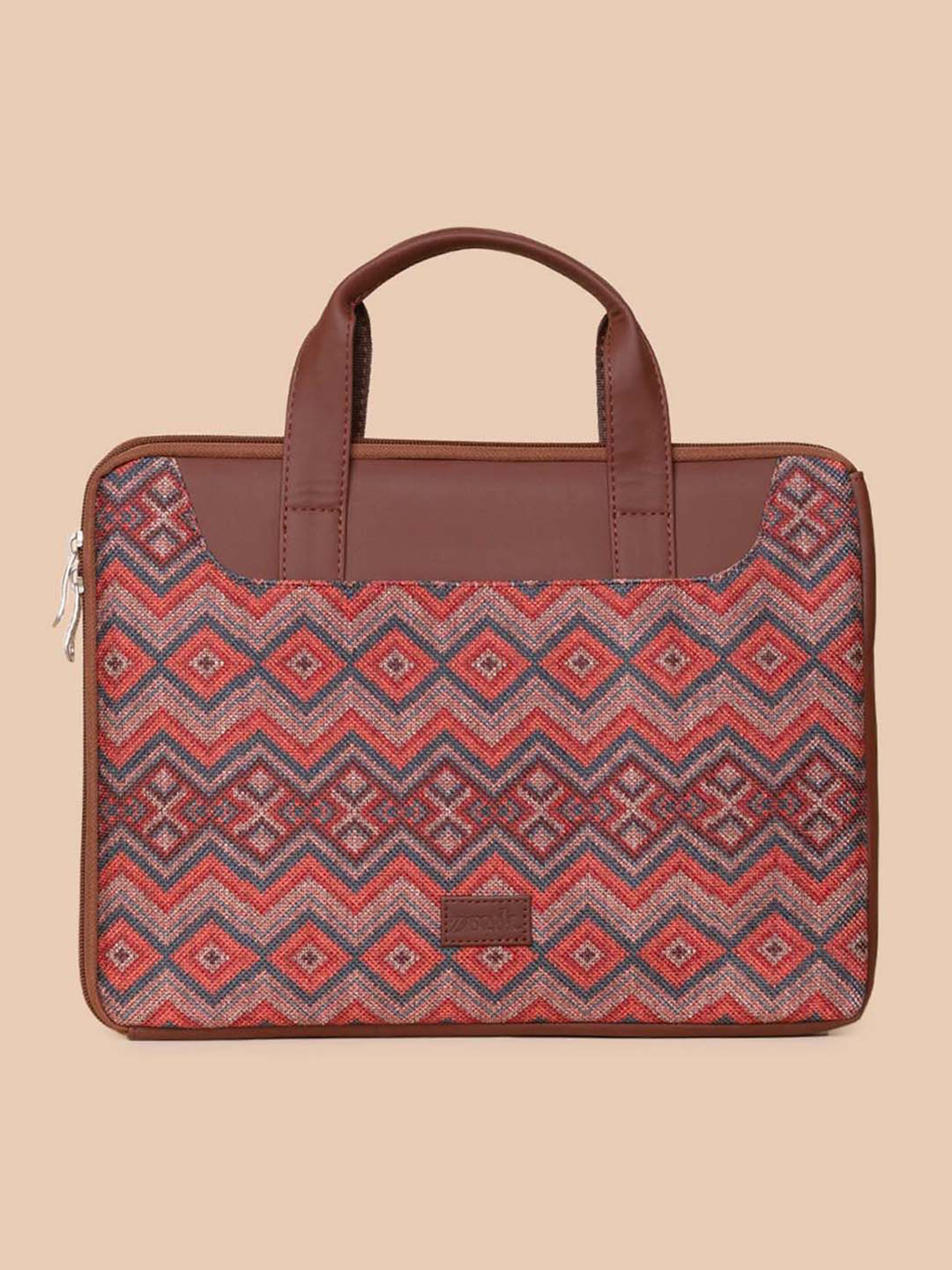 ZOUK Women Peach-Coloured & Blue Printed Jute Laptop Sleeve