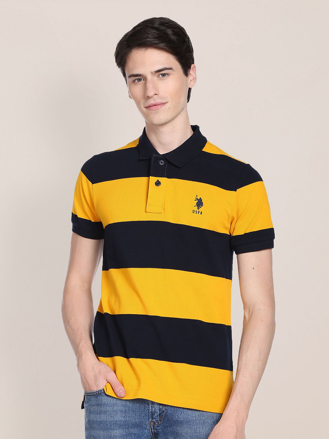 U.S. Polo Assn. Striped Polo Collar Pure Cotton Slim Fit T-shirt