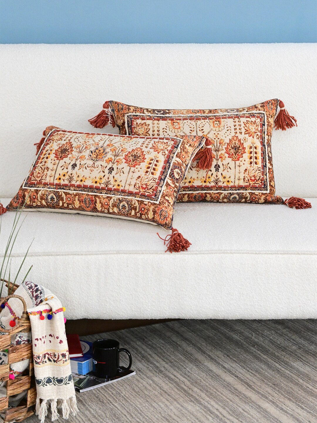Art Avenue Brown Ethnic Motifs Cotton Lightweight 2 Pcs Rectangle Cushion Covers -16x16In
